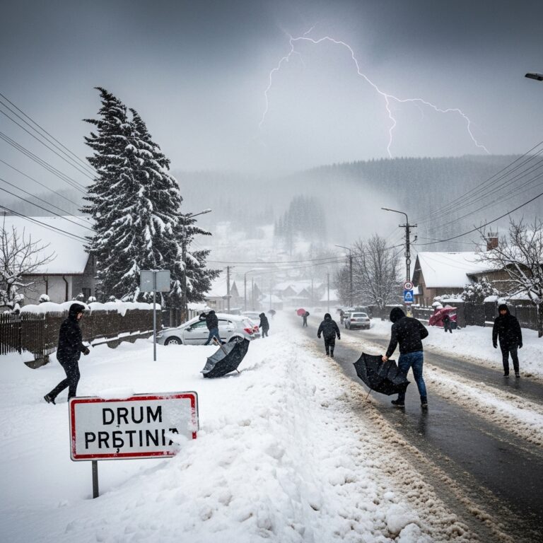 Cod portocaliu de viscol în România: ninsori puternice, vânt de până la 120 km/h și drumuri afectate