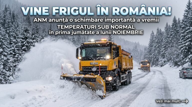 VINE FRIGUL ÎN ROMÂNIA! ANM anunță o schimbare importantă a vremii: temperaturi sub normal în prima jumătate a lunii noiembrie